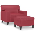 vidaXL Fotoliu canapea cu taburet, roșu vin, 60 cm, piele ecologică