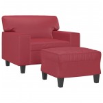 vidaXL Fotoliu canapea cu taburet, roșu vin, 60 cm, piele ecologică
