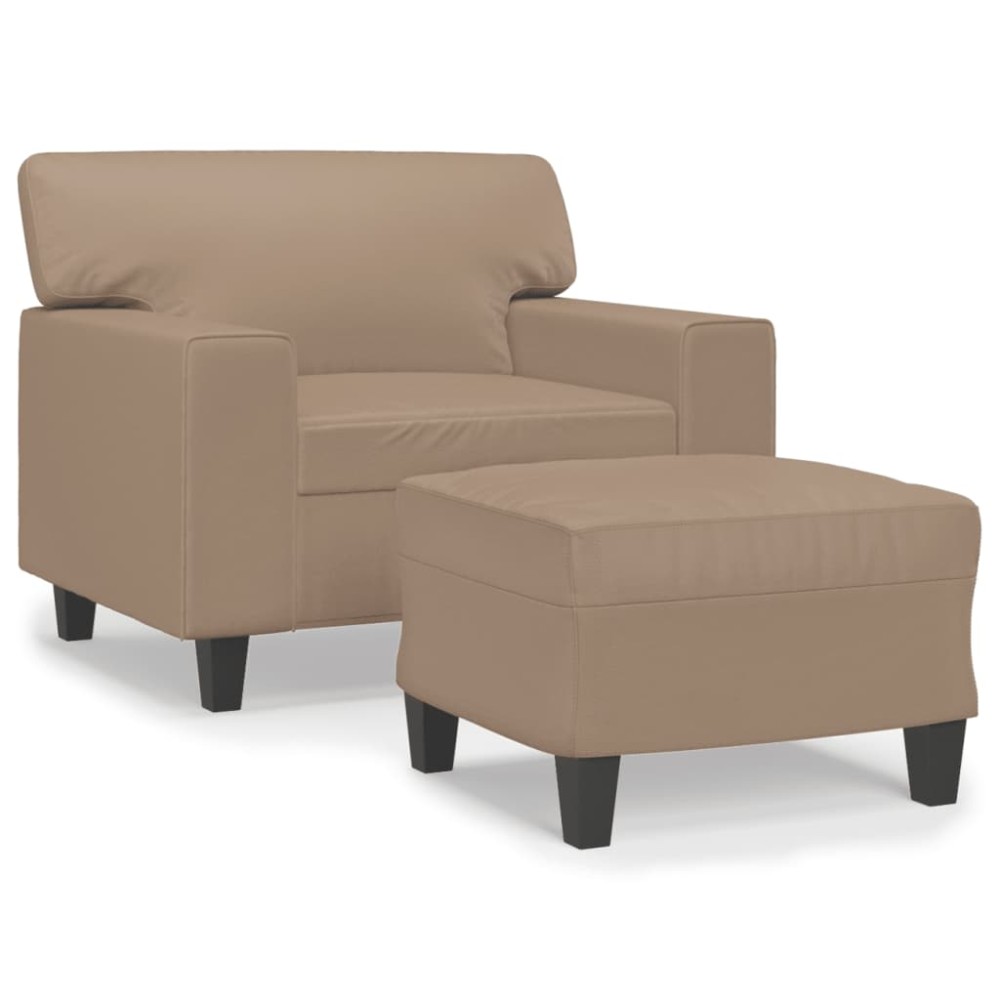 vidaXL Fotoliu canapea cu taburet, cappuccino, 60 cm, piele ecologică