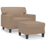 vidaXL Fotoliu canapea cu taburet, cappuccino, 60 cm, piele ecologică
