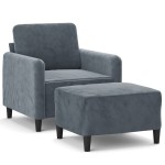 vidaXL Fotoliu canapea cu taburet, gri închis, 60 cm, catifea