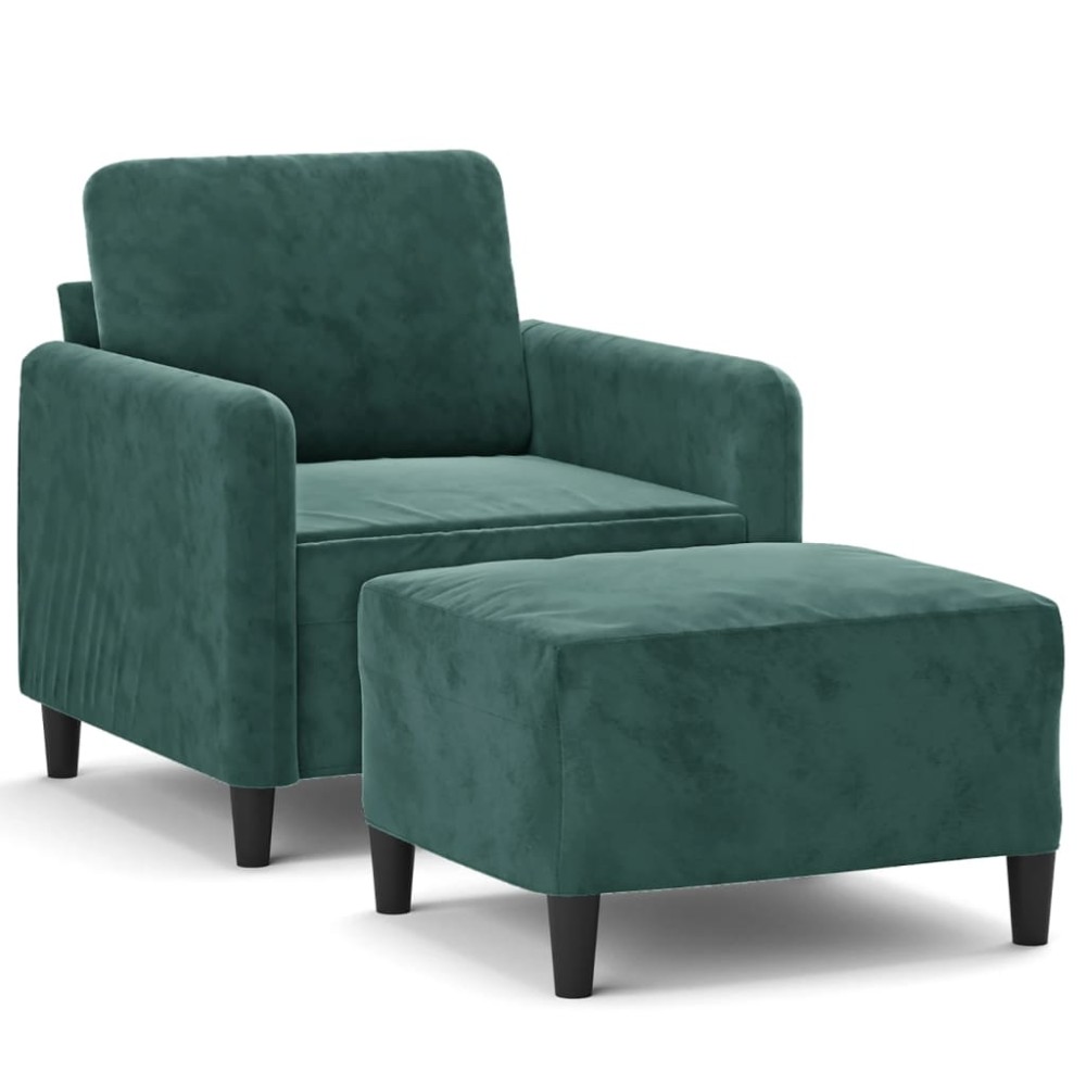 vidaXL Fotoliu canapea cu taburet, verde închis, 60 cm, catifea