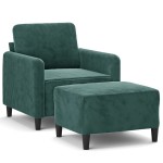 vidaXL Fotoliu canapea cu taburet, verde închis, 60 cm, catifea
