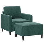 vidaXL Fotoliu canapea cu taburet, verde închis, 60 cm, catifea