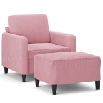vidaXL Fotoliu canapea cu taburet, roz, 60 cm, catifea