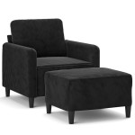 vidaXL Fotoliu canapea cu taburet, negru, 60 cm, catifea