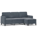 vidaXL Canapea cu 3 locuri și taburet, gri închis, 180 cm, catifea vidaXL Canapea cu 3 locuri și taburet, gri închis, 180 cm, catifea