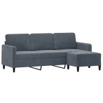 vidaXL Canapea cu 3 locuri și taburet, gri închis, 180 cm, catifea vidaXL Canapea cu 3 locuri și taburet, gri închis, 180 cm, catifea