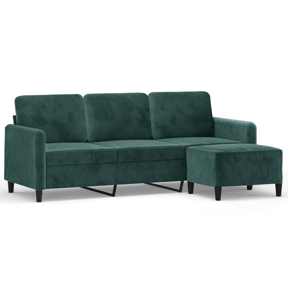 vidaXL Canapea cu 3 locuri și taburet, verde închis, 180 cm, catifea