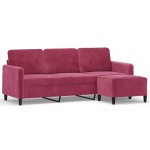 vidaXL Canapea cu 3 locuri și taburet, roșu vin, 180 cm, catifea vidaXL Canapea cu 3 locuri și taburet, roșu vin, 180 cm, catifea