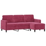 vidaXL Canapea cu 3 locuri și taburet, roșu vin, 180 cm, catifea vidaXL Canapea cu 3 locuri și taburet, roșu vin, 180 cm, catifea
