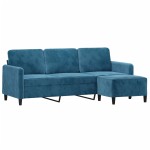 vidaXL Canapea cu 3 locuri și taburet, albastru, 180 cm, catifea vidaXL Canapea cu 3 locuri și taburet, albastru, 180 cm, catifea