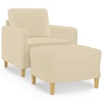vidaXL Fotoliu canapea cu taburet, crem, 60 cm, material textil