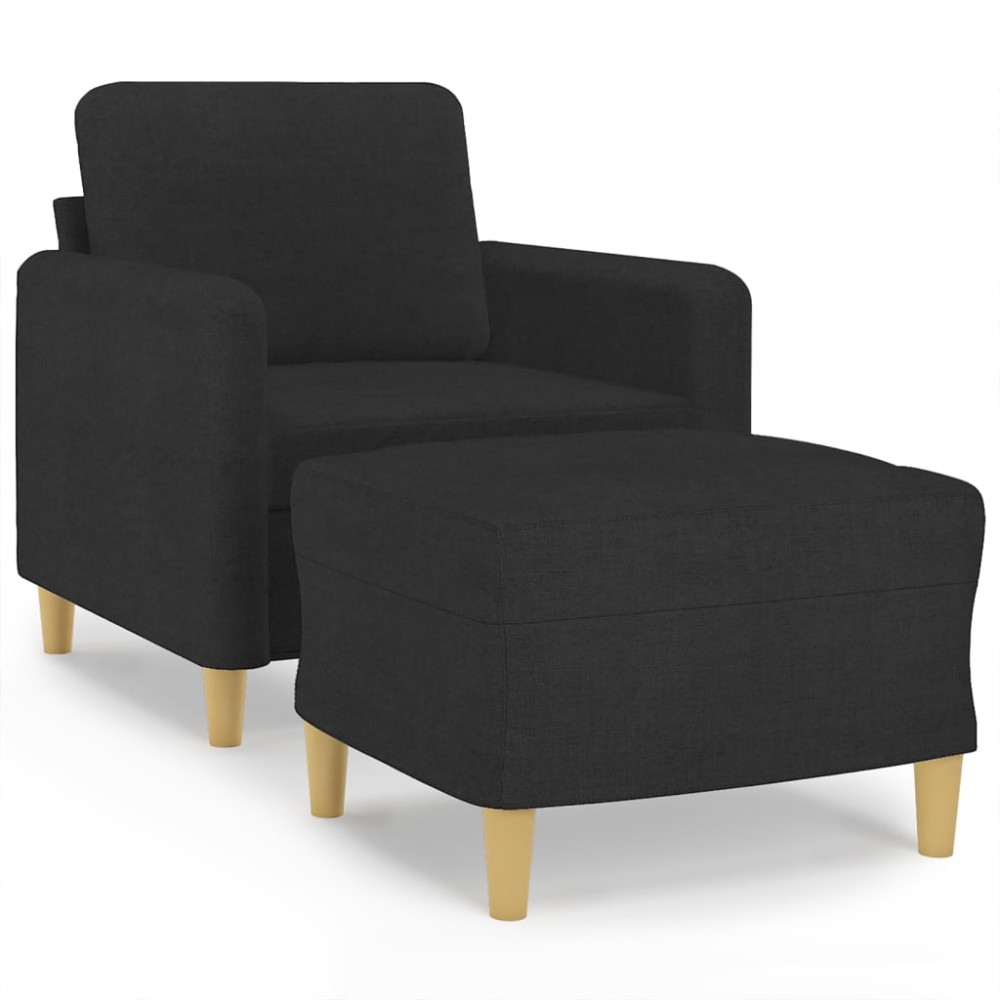 vidaXL Fotoliu canapea cu taburet, negru, 60 cm, material textil