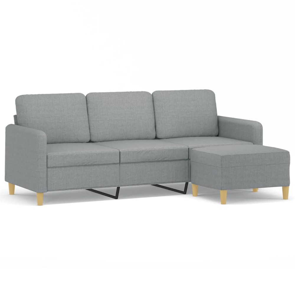 vidaXL Canapea cu 3 locuri și taburet, gri deschis, 180 cm, textil