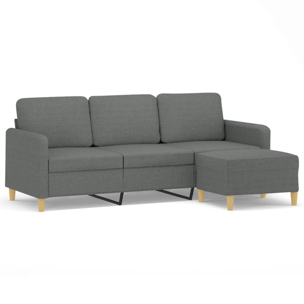 vidaXL Canapea cu 3 locuri și taburet, gri închis, 180 cm, textil