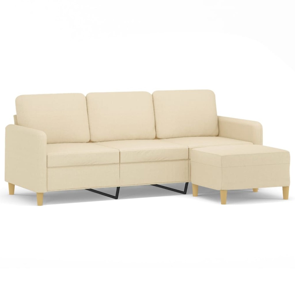 vidaXL Canapea cu 3 locuri cu taburet, crem, 180 cm, material textil