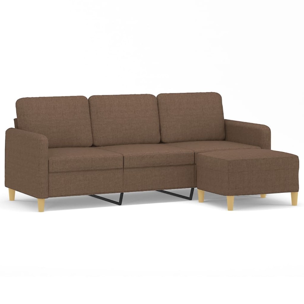 vidaXL Canapea cu 3 locuri cu taburet, maro, 180 cm, material textil