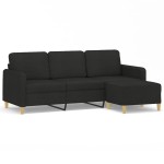 vidaXL Canapea cu 3 locuri cu taburet, negru, 180 cm, material textil vidaXL Canapea cu 3 locuri cu taburet, negru, 180 cm, material textil