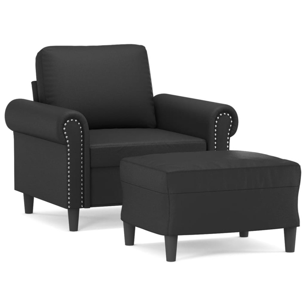 vidaXL Fotoliu canapea cu taburet, negru, 60 cm, piele ecologică