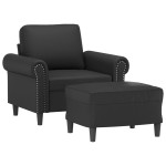 vidaXL Fotoliu canapea cu taburet, negru, 60 cm, piele ecologică