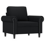 vidaXL Fotoliu canapea cu taburet, negru, 60 cm, piele ecologică
