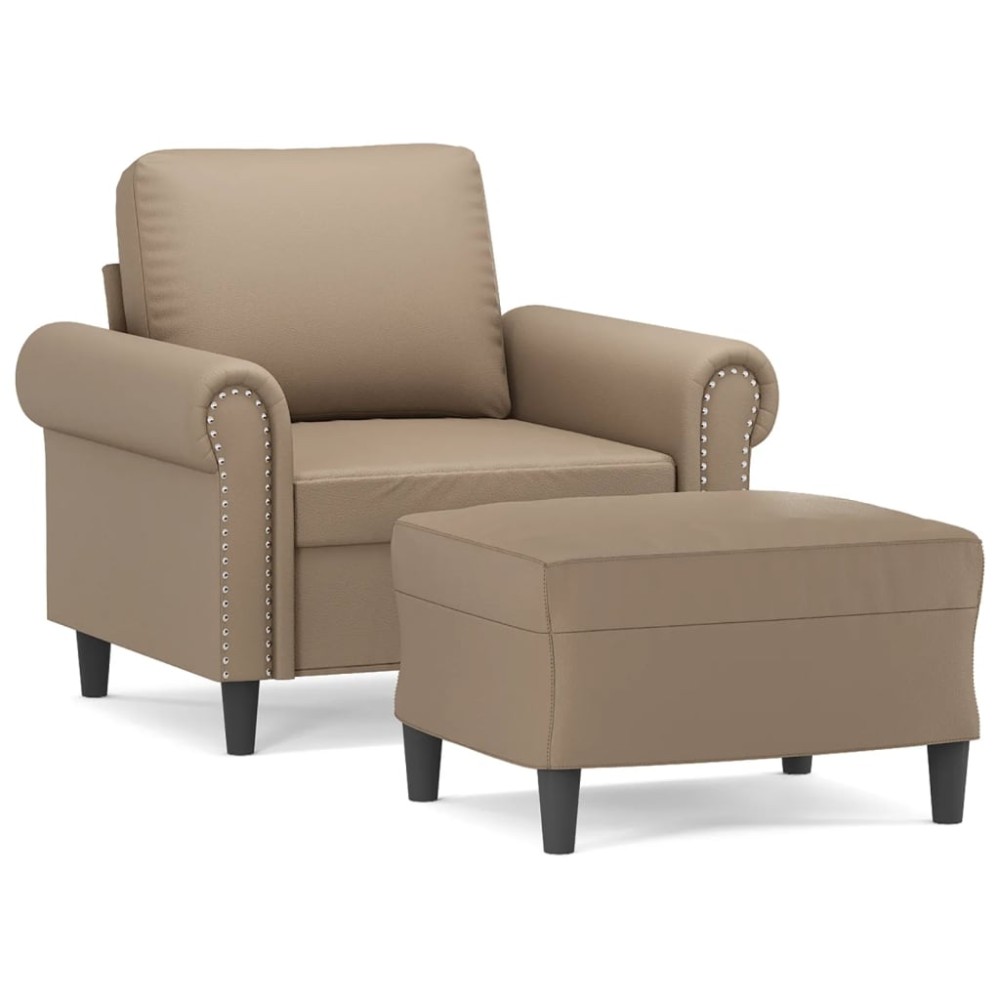 vidaXL Fotoliu canapea cu taburet, cappuccino, 60 cm, piele ecologică