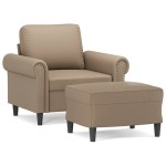 vidaXL Fotoliu canapea cu taburet, cappuccino, 60 cm, piele ecologică