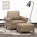 vidaXL Fotoliu canapea cu taburet, cappuccino, 60 cm, piele ecologică