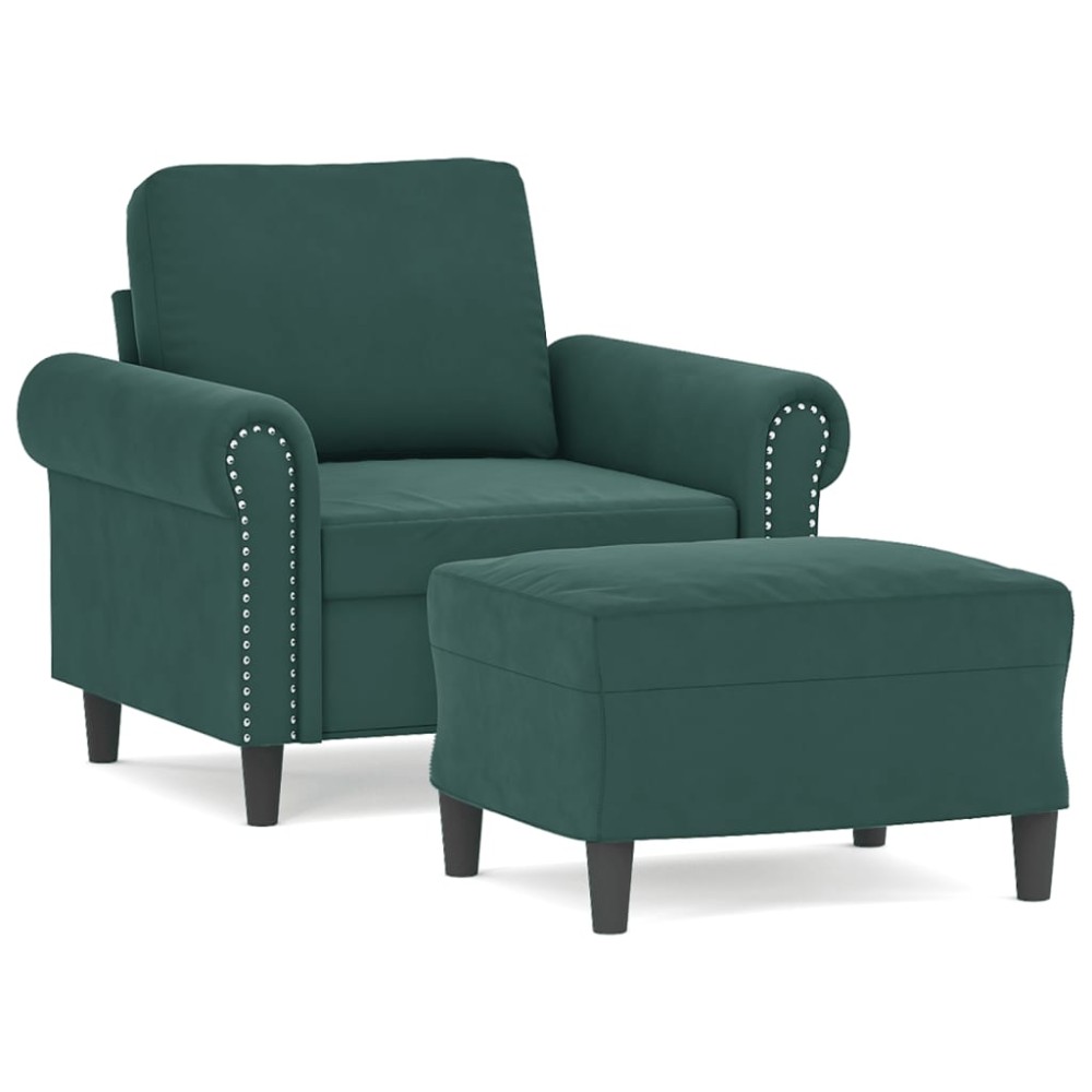 vidaXL Fotoliu canapea cu taburet, verde închis, 60 cm, catifea