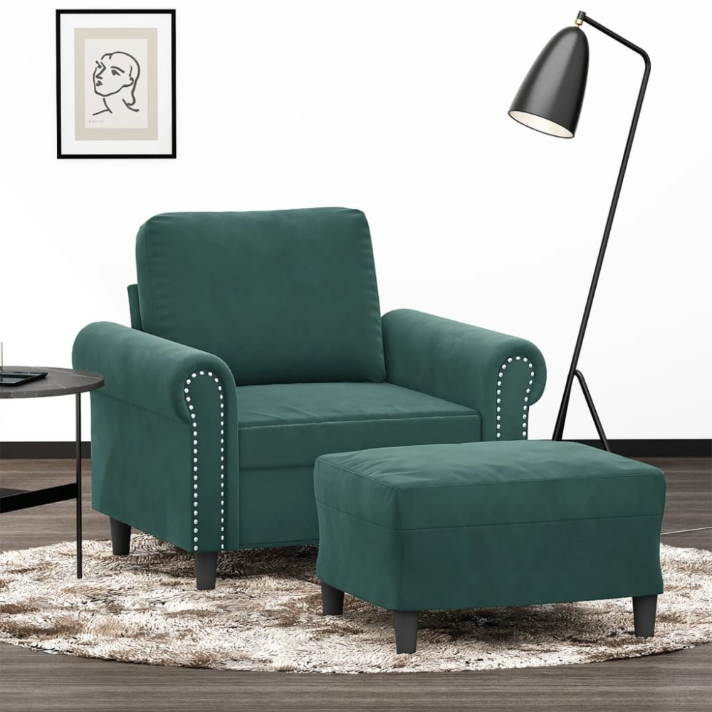vidaXL Fotoliu canapea cu taburet, verde închis, 60 cm, catifea