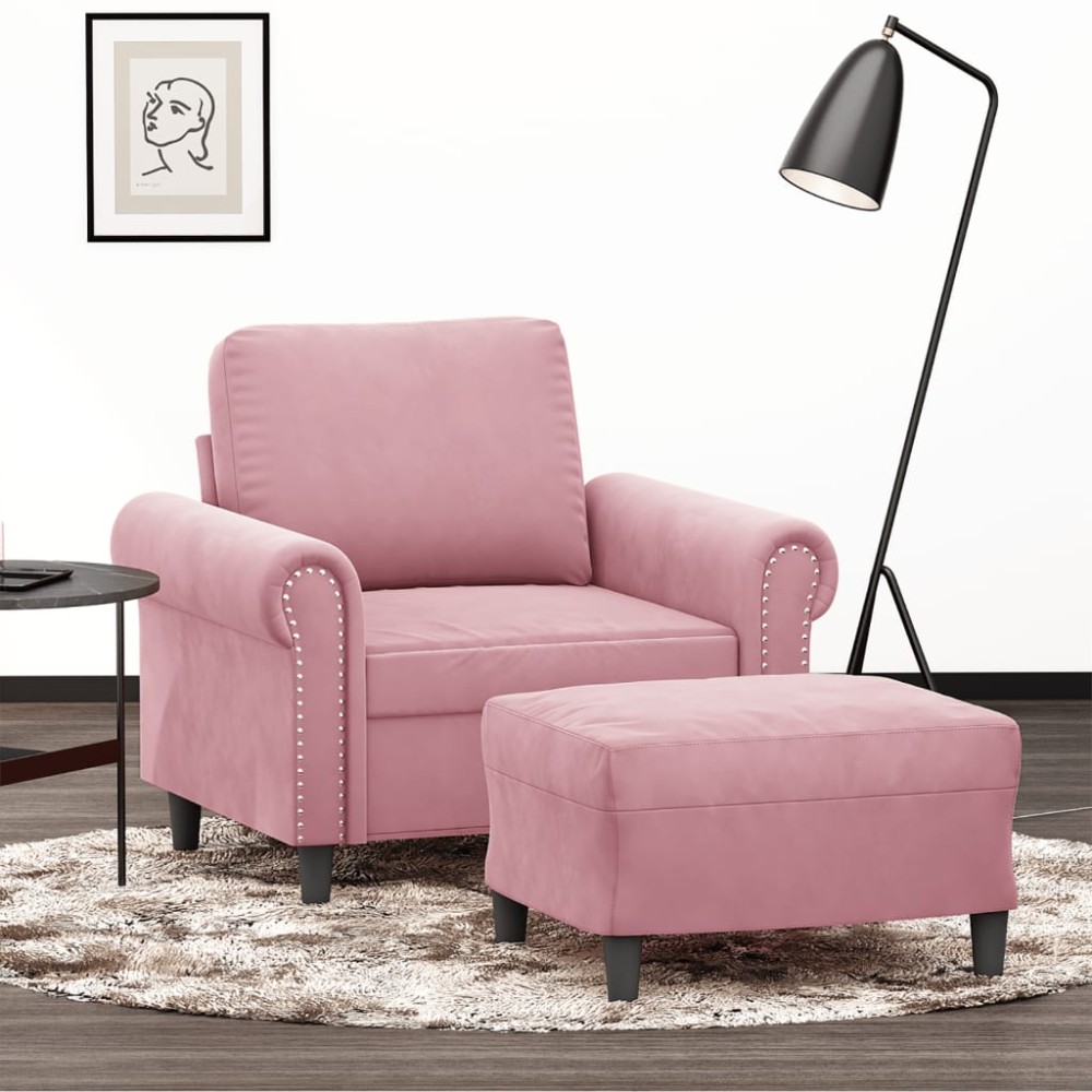 vidaXL Fotoliu canapea cu taburet, roz, 60 cm, catifea