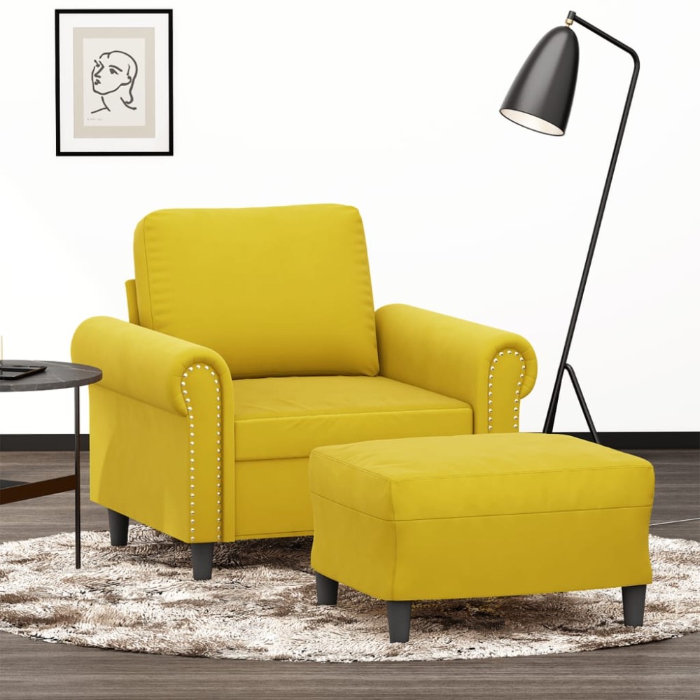 vidaXL Fotoliu canapea cu taburet, galben, 60 cm, catifea