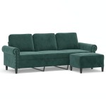 vidaXL Canapea cu 3 locuri și taburet, verde închis, 180 cm, catifea vidaXL Canapea cu 3 locuri și taburet, verde închis, 180 cm, catifea