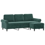 vidaXL Canapea cu 3 locuri și taburet, verde închis, 180 cm, catifea vidaXL Canapea cu 3 locuri și taburet, verde închis, 180 cm, catifea