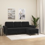 vidaXL Canapea cu 3 locuri și taburet, negru, 180 cm, catifea vidaXL Canapea cu 3 locuri și taburet, negru, 180 cm, catifea
