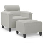 vidaXL Fotoliu canapea cu taburet, gri deschis, 60 cm, microfibră