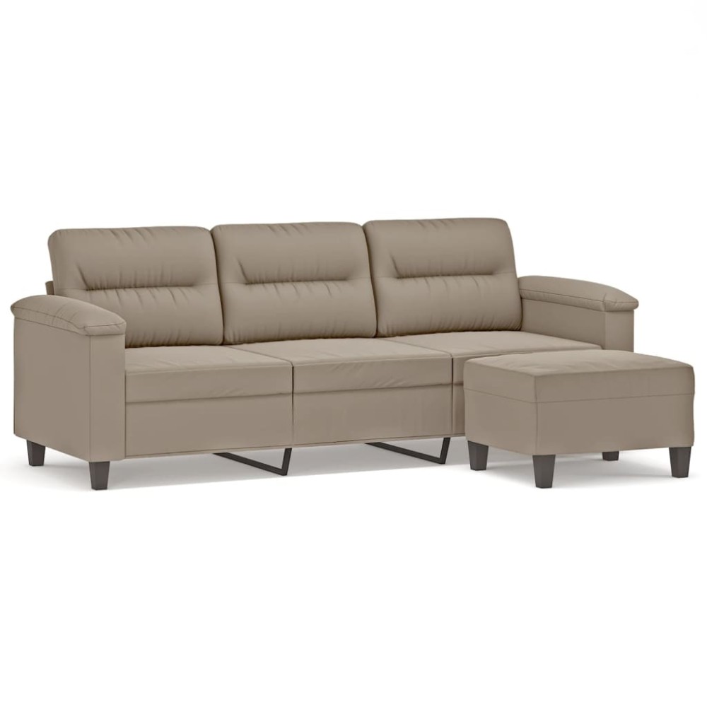 vidaXL Canapea cu 3 locuri și taburet, gri taupe, 180 cm, microfibră