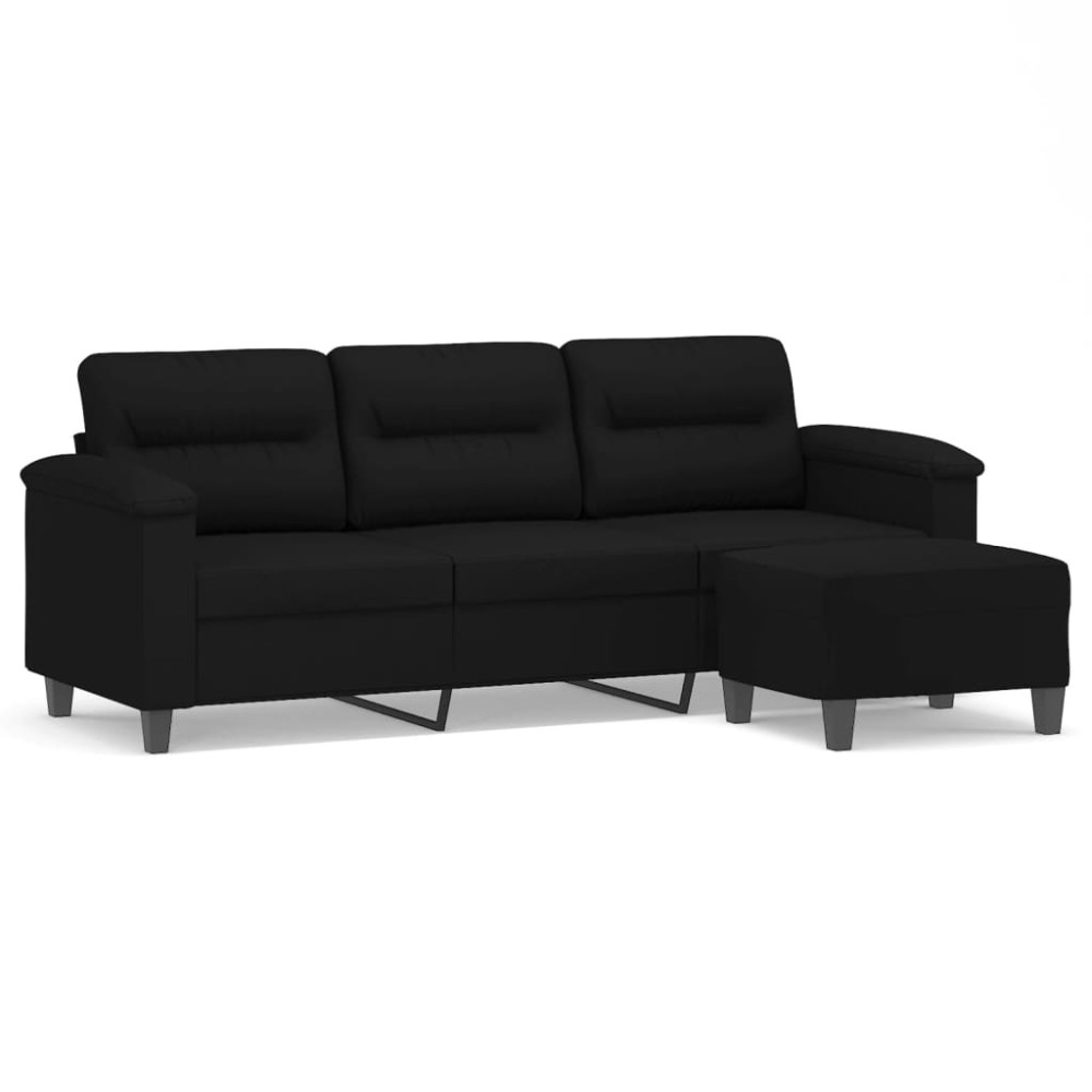 vidaXL Canapea cu 3 locuri și taburet, negru, 180 cm, microfibră