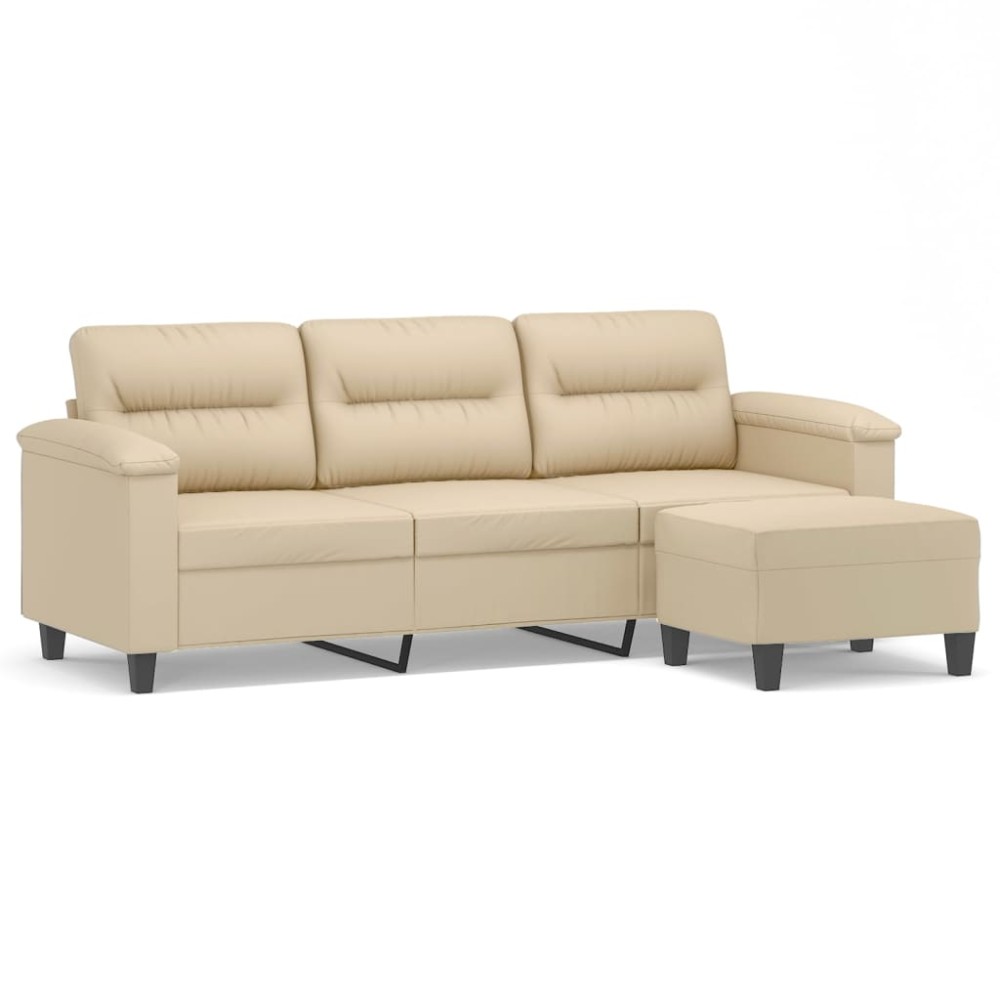 vidaXL Canapea cu 3 locuri și taburet, crem, 180 cm, microfibră