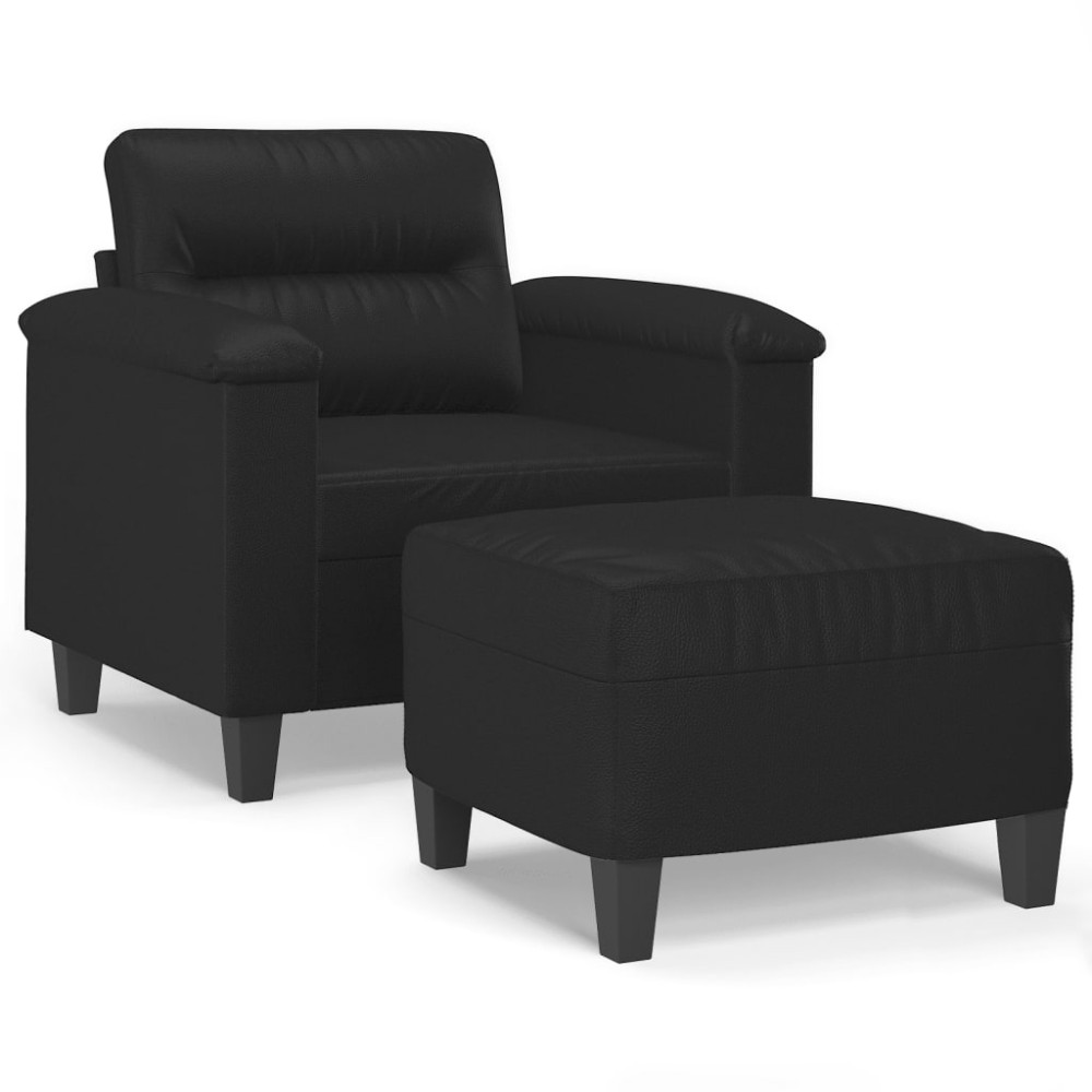 vidaXL Fotoliu canapea cu taburet, negru, 60 cm, piele ecologică