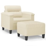 vidaXL Fotoliu canapea cu taburet, crem, 60 cm, piele ecologică