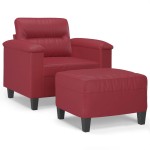 vidaXL Fotoliu canapea cu taburet, roșu vin, 60 cm, piele ecologică