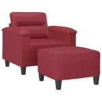 vidaXL Fotoliu canapea cu taburet, roșu vin, 60 cm, piele ecologică