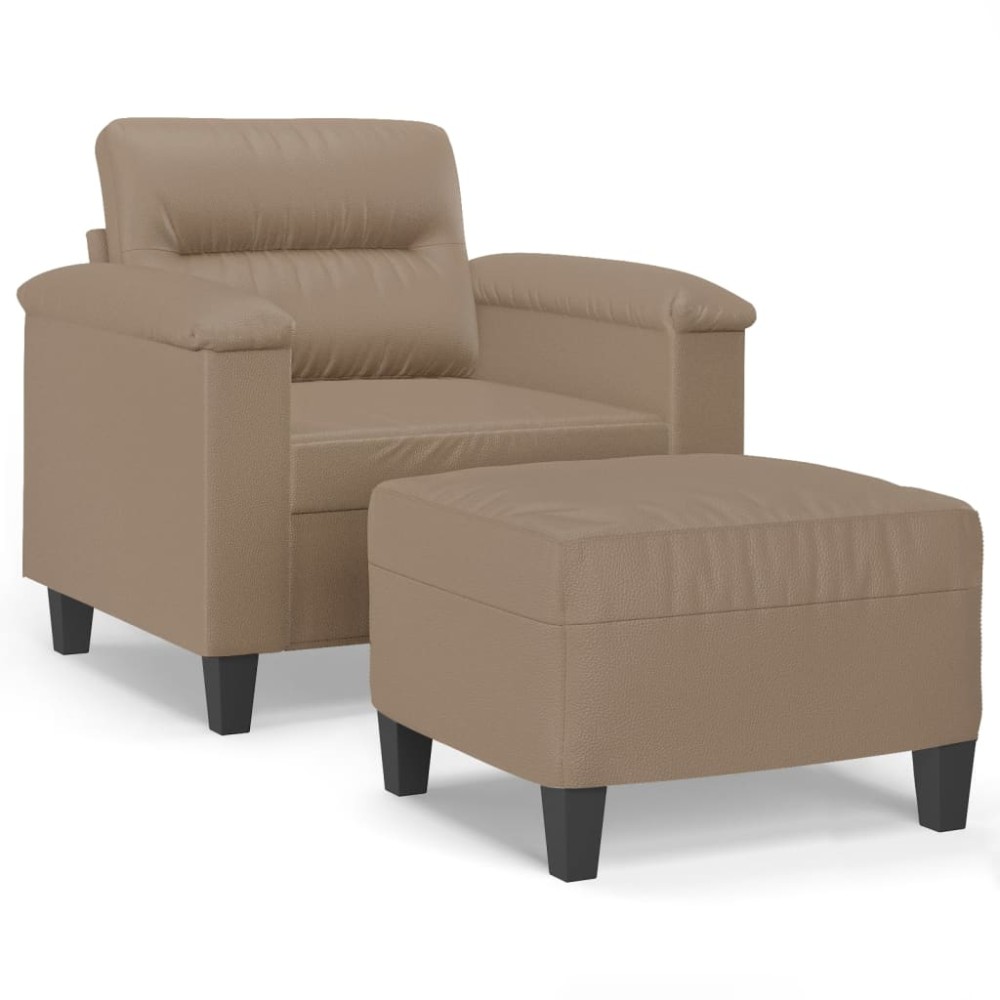 vidaXL Fotoliu canapea cu taburet, cappuccino, 60 cm, piele ecologică