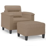 vidaXL Fotoliu canapea cu taburet, cappuccino, 60 cm, piele ecologică