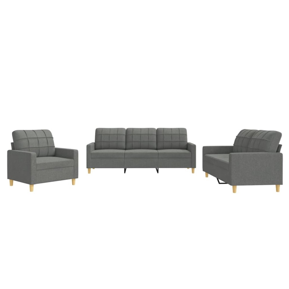vidaXL Set de canapele cu perne, 3 piese, gri închis, textil