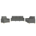 vidaXL Set de canapele cu perne, 3 piese, gri închis, textil vidaXL Set de canapele cu perne, 3 piese, gri închis, textil