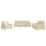vidaXL Set de canapele cu perne, 3 piese, crem, textil vidaXL Set de canapele cu perne, 3 piese, crem, textil