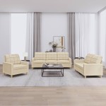 vidaXL Set de canapele cu perne, 3 piese, crem, textil vidaXL Set de canapele cu perne, 3 piese, crem, textil
